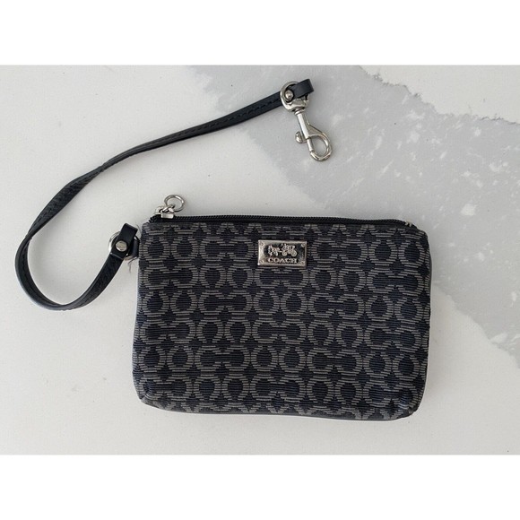 Coach Art Op Black & White Signature C Logo Leather Trim Wristlet Wallet - Picture 7 of 16